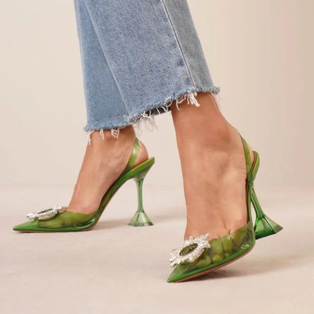 AMINA MUADDI Begum Crystal Embellished Green PVC Pumps IT40 / US10 - Picture 2 of 12